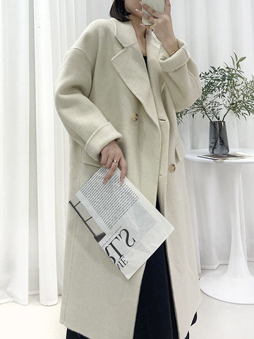 Airchics manteau en laine double boutonnage avec poches épaule tombante femme mode